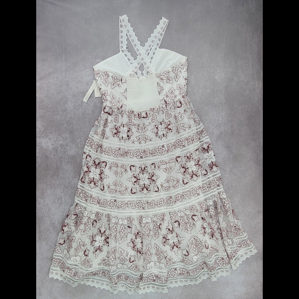 Anthropologie NWT Tiered V-Neck Embroidered Midi Summer Picnic Dress - Picture 10 of 16